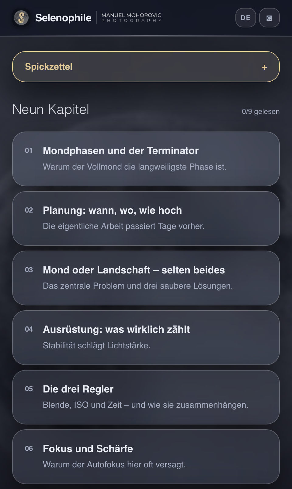 Selenophile – Mondfotografie App: Belichtung, Planung &amp; Termine