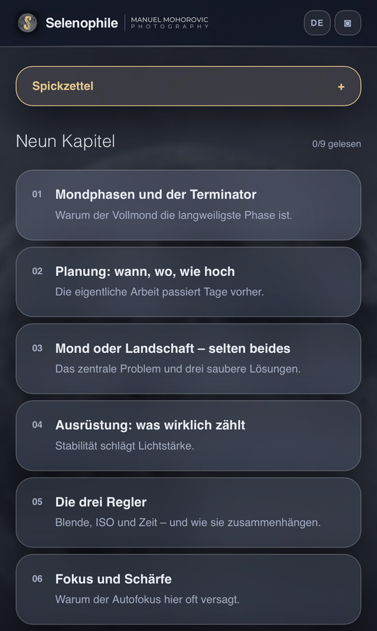 Selenophile – Mondfotografie App: Belichtung, Planung &amp; Termine